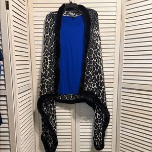 Dana Stein Rex Rabbit Fur Trim Wrap/Shawl. One Size